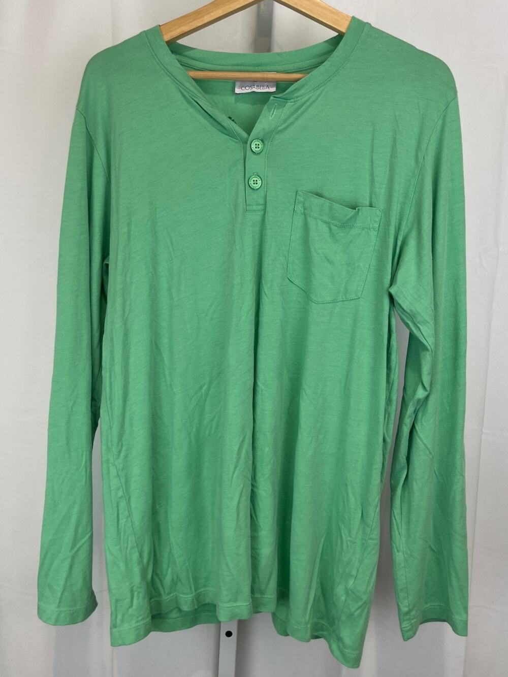 COSABELLA Henley Long Sleeve Tee Pajama Top Pima Cotton Modal Green Size M